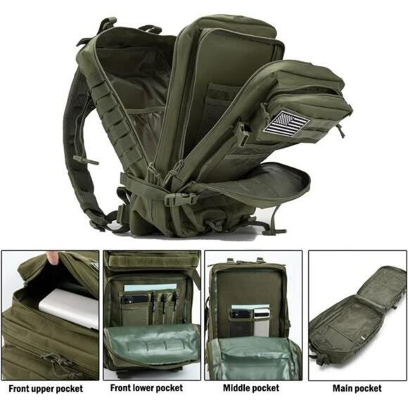 45L Tactical Backpack Molle Hiking Camping Survival Military Bug Out Bag - Picture 5 of 7